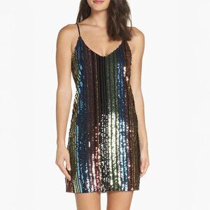 Forest Lily Sequin Stripe Slip Dress in Multi Size M